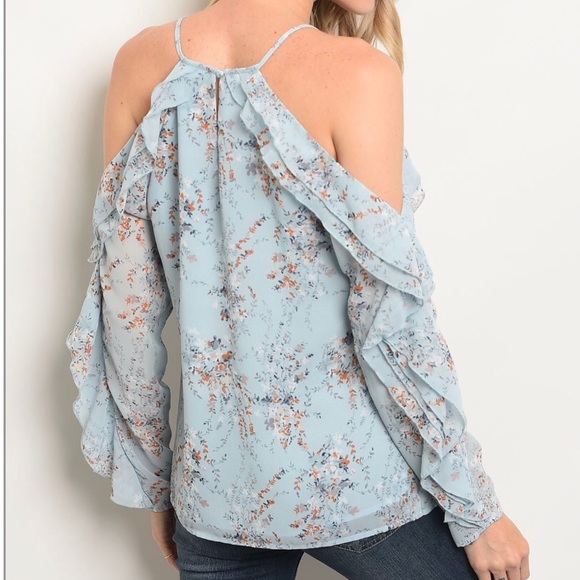 ☀️LAST1️⃣//BLUE RUFFLED FLORAL COLD SHOULDER - Picture 5 of 13